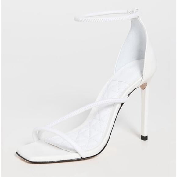 SCHUTZ Sandals Size 5B White Leather Open Square Toe Stiletto Heel Ankle Strap - Picture 1 of 12